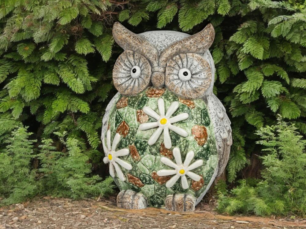 Eule Figur 31 cm mit Mosaik - Farbenfrohe Frühlingsdeko